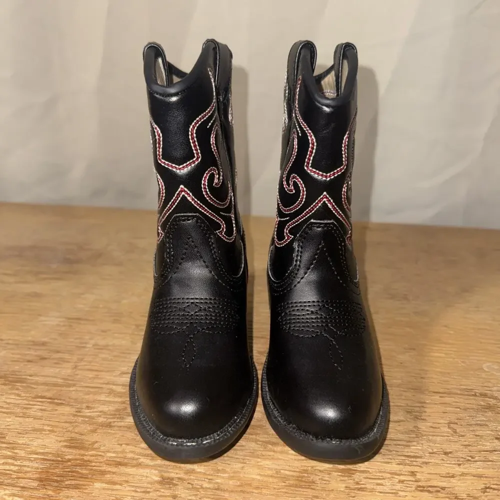 Canyon Trails Toddler Cowboy Boots Black Western Embroidered Size 7M Kids